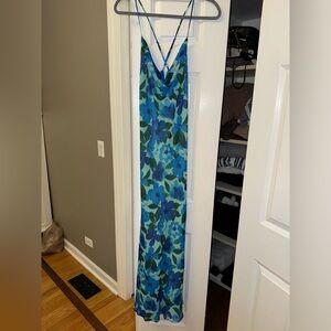 Topshop cowl neck cami maxi slip dress in blue floral print